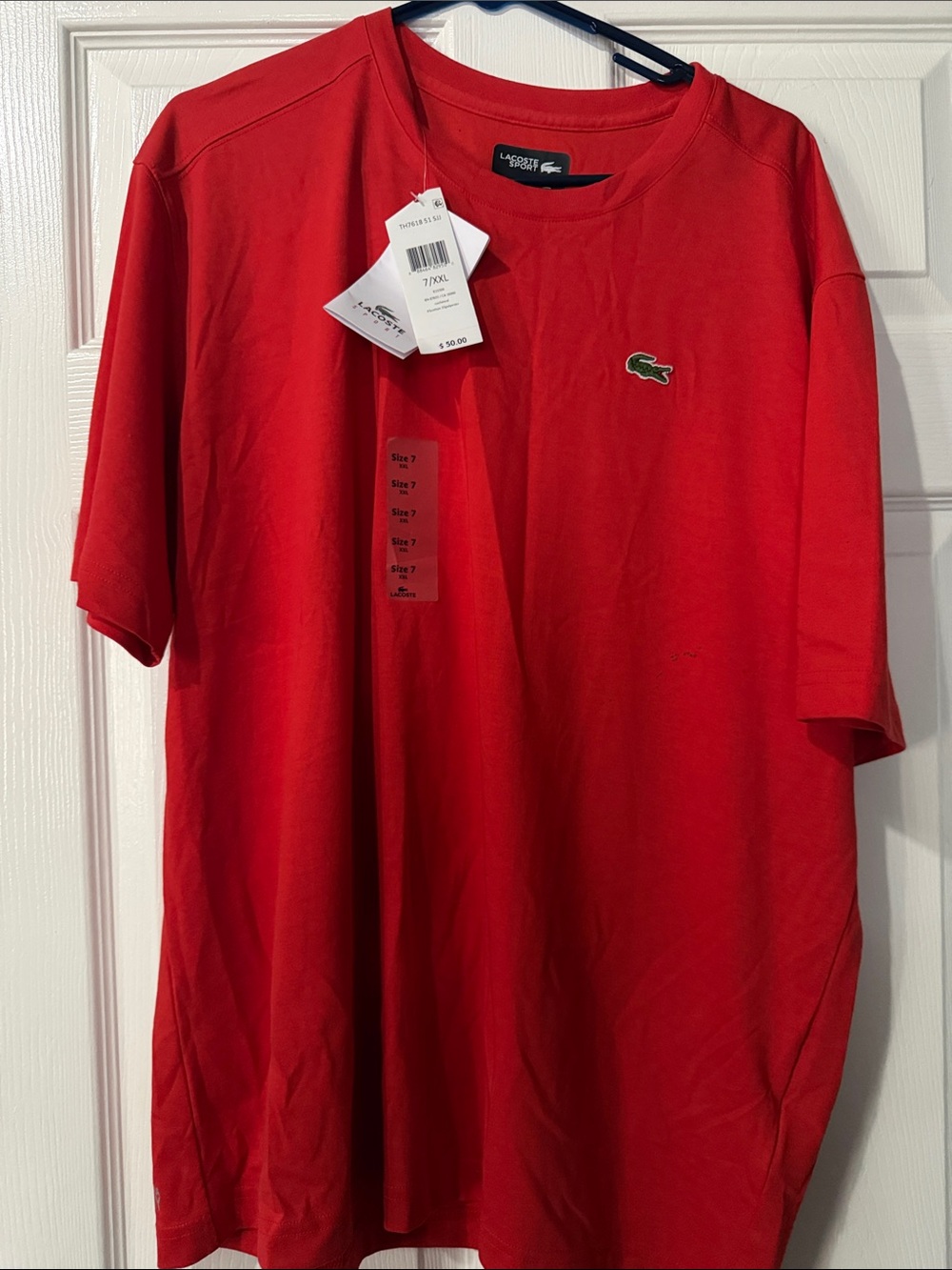 Lacoste Red Short Sleeve Crew Neck T-Shirt with Crocodile Logo
